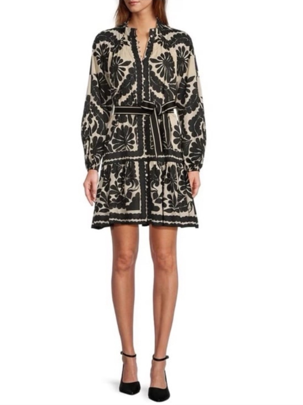 NWT Antonio Melani Brynn Printed Cotton Voile Printed Mock Neck Drop Waist Dress - Picture 5 of 7